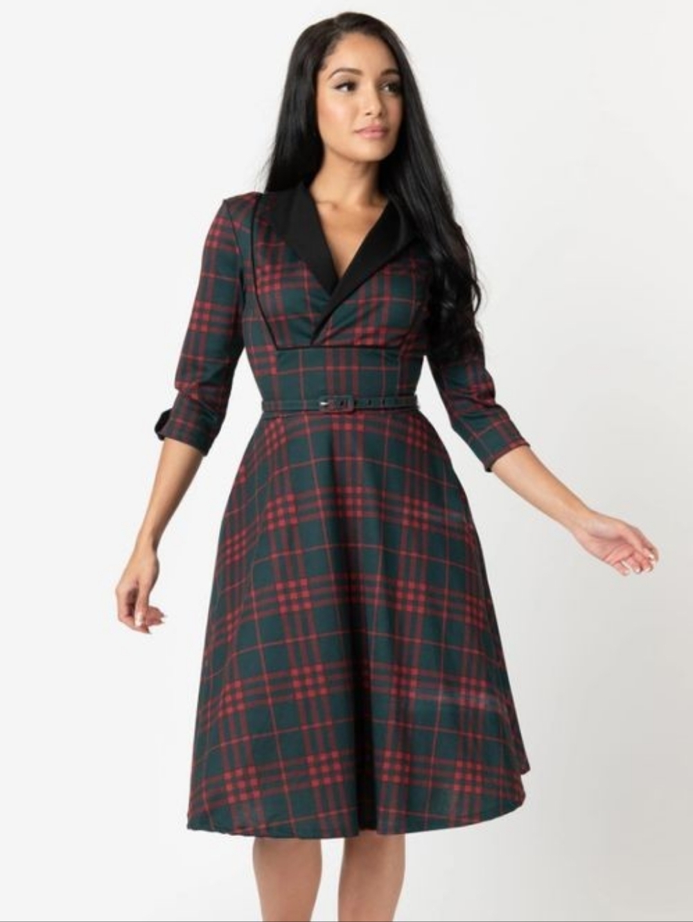 Unique Vintage Green & Red Bias Plaid Swing Dress Size XL